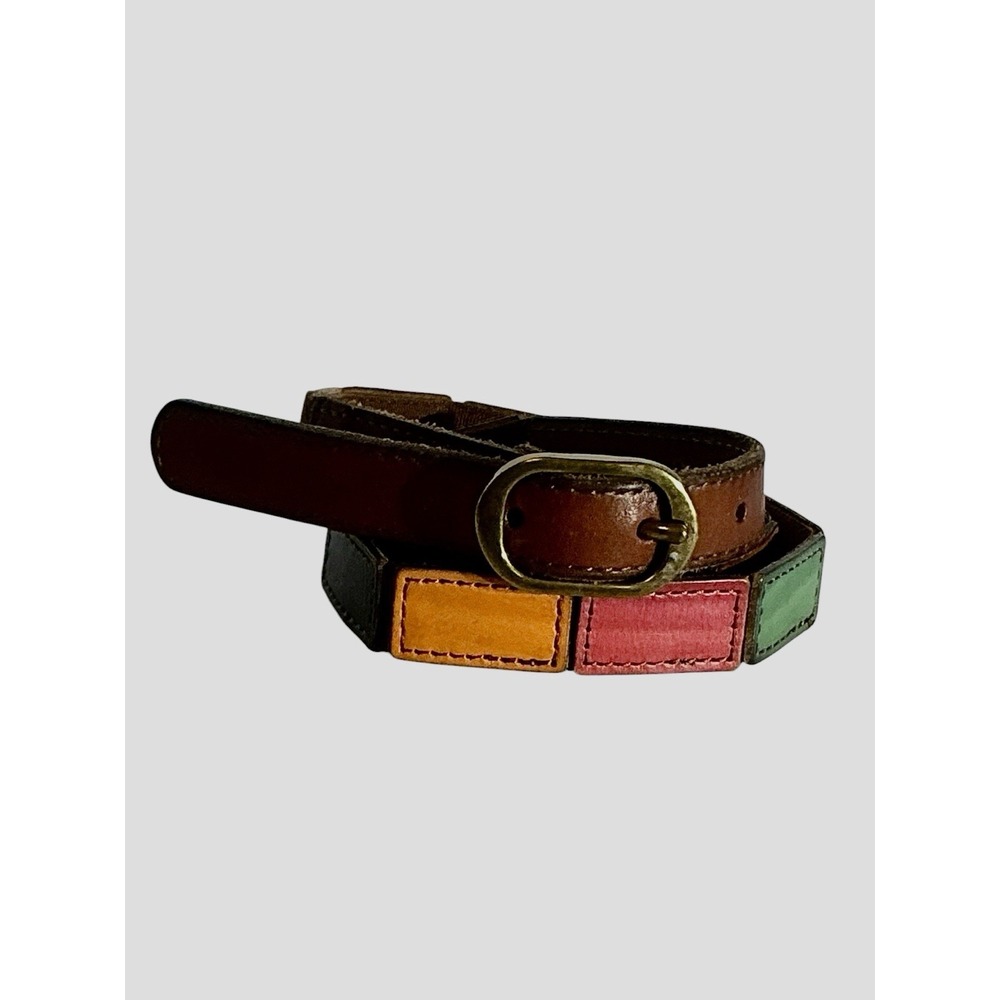 Vintage Fossil color block leather belt thin brown M